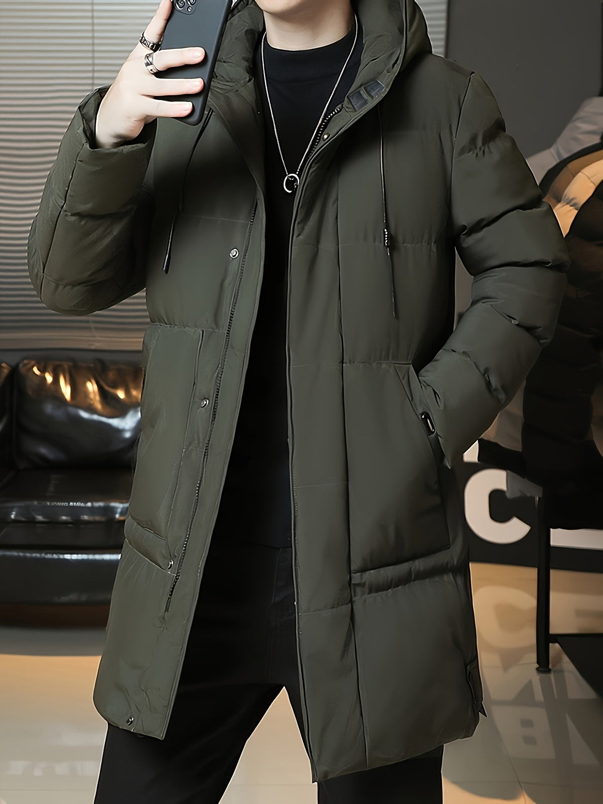 Hooded Puffer Jacket for Men | Side Zip Longline Cold Weather Ready
