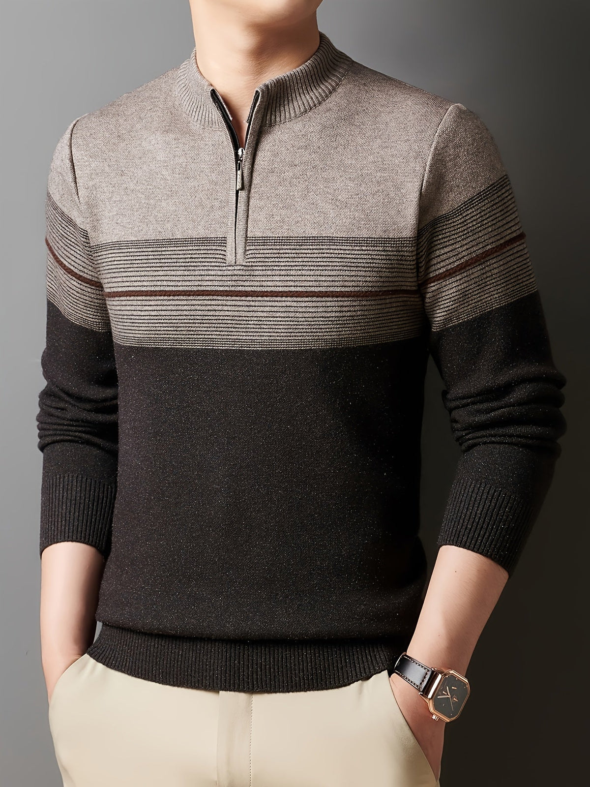 Half Zip Sweater for Men | Funnel Neck Autumn Layering