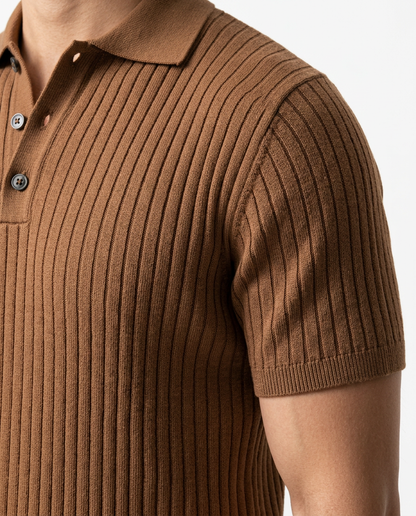 Ribbed Knit Polo Shirt Brown