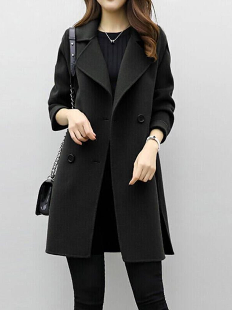 Longline Winter Coat for Women | Double Breasted Lapel Collar Autumn Layering