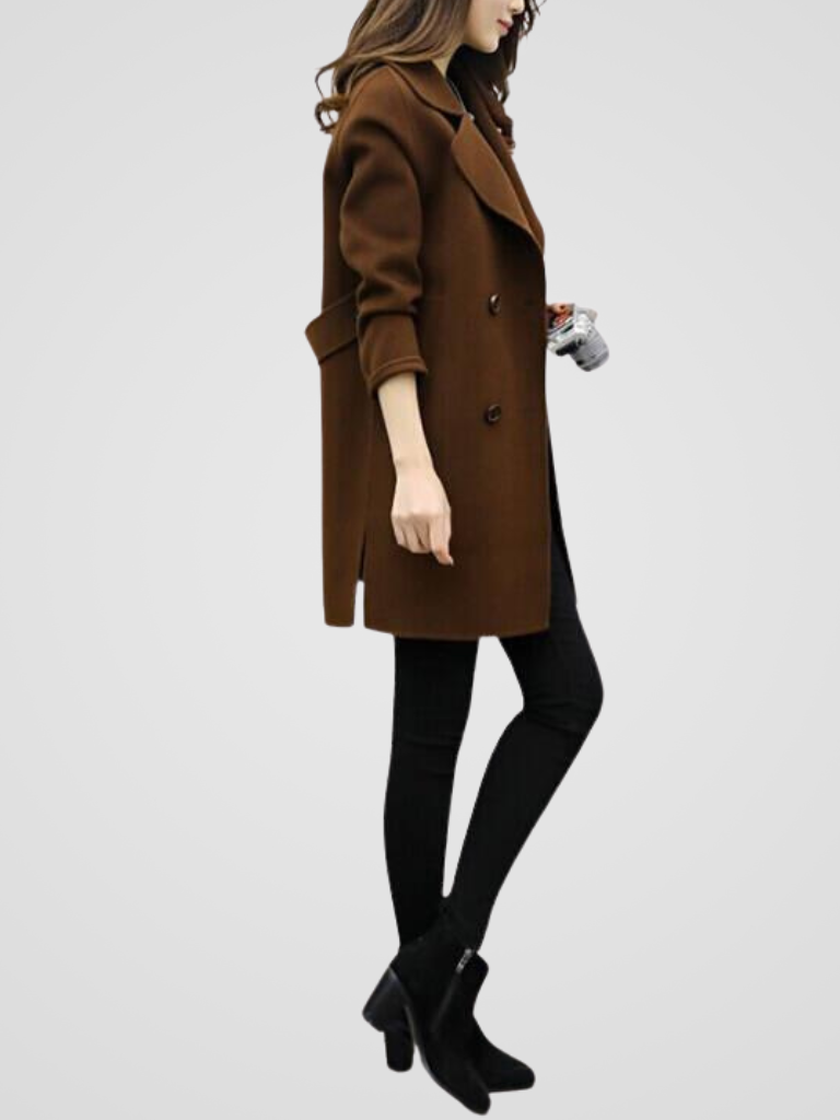 Longline Winter Coat for Women | Double Breasted Lapel Collar Autumn Layering