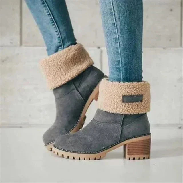 Lug Sole Mid Calf Boots for Women | Block Heel Round Toe Warm Winter Style