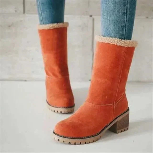 Lug Sole Mid Calf Boots for Women | Block Heel Round Toe Warm Winter Style