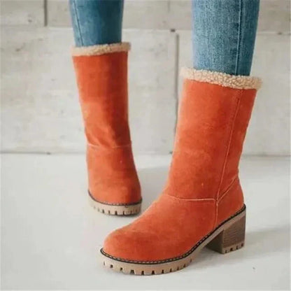 Lug Sole Mid Calf Boots for Women | Block Heel Round Toe Warm Winter Style