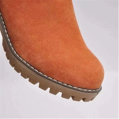 Lug Sole Mid Calf Boots for Women | Block Heel Round Toe Warm Winter Style