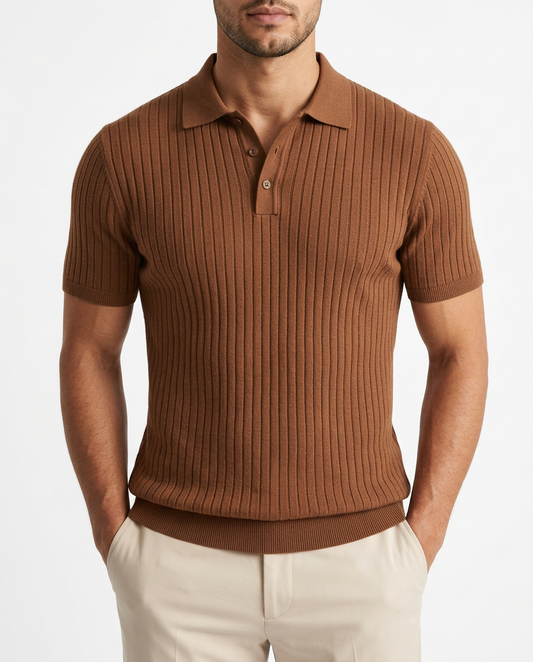 Ribbed Knit Polo Shirt Brown