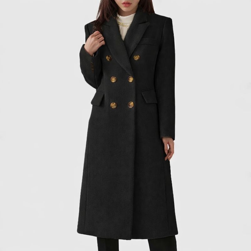Double Breasted Winter Coat for Women | Button Front Lapel Collar Cold Weather Ready