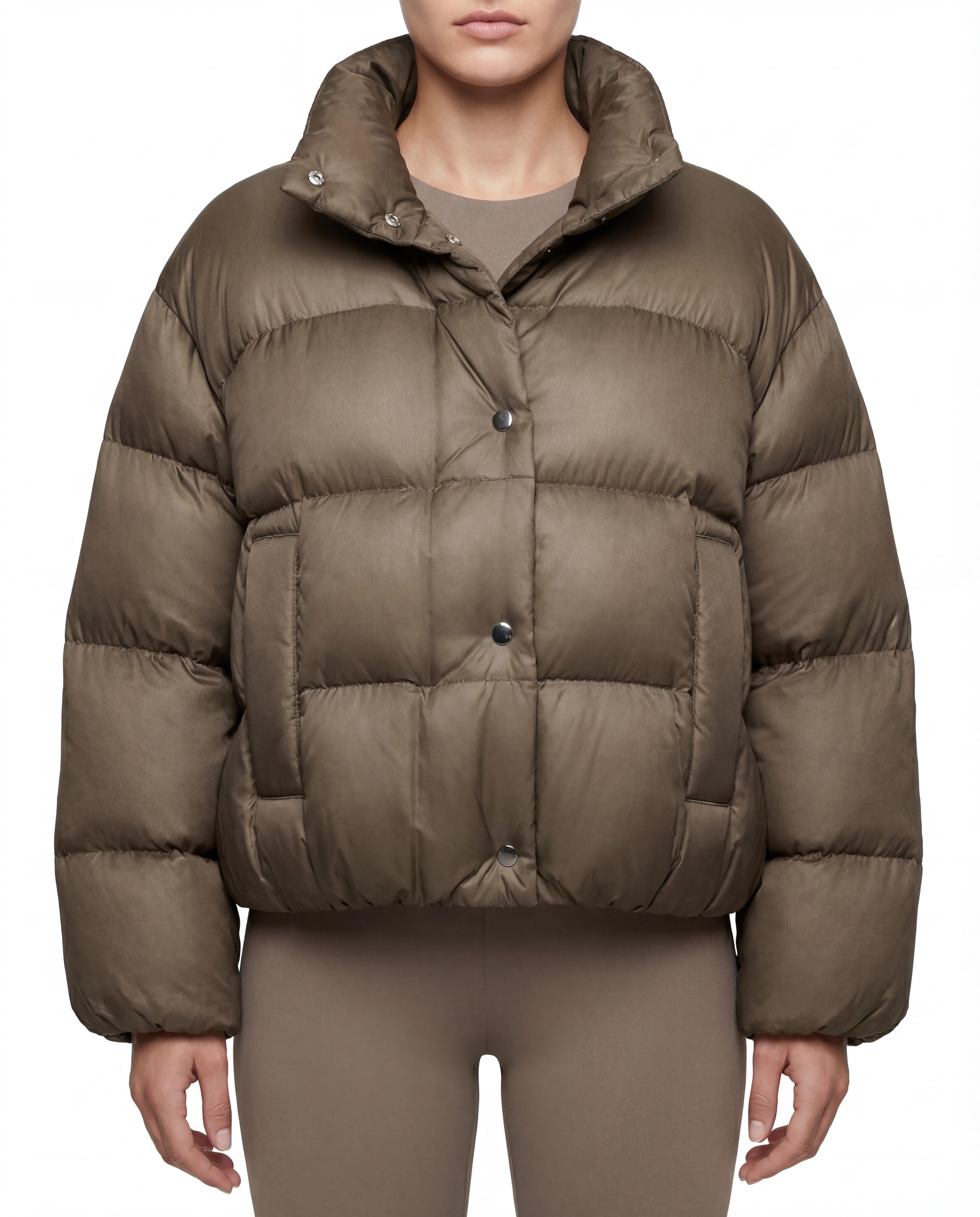 Veridz-Women’s Oversized Puffer Jacket – Water-Repellent Matte Quilted Down Parka in Olive Brown