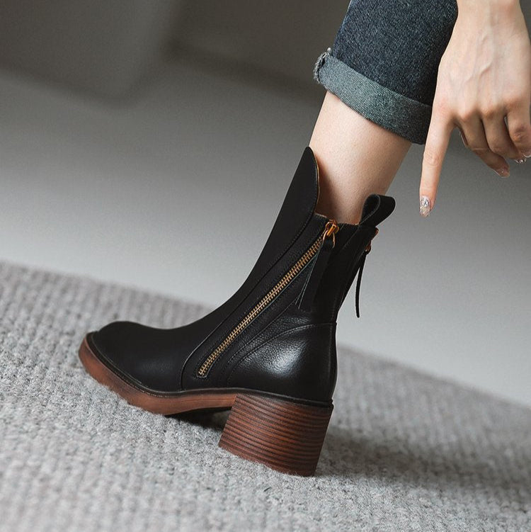 Block Heel Ankle Boots for Women | Side Zip Fall Booties