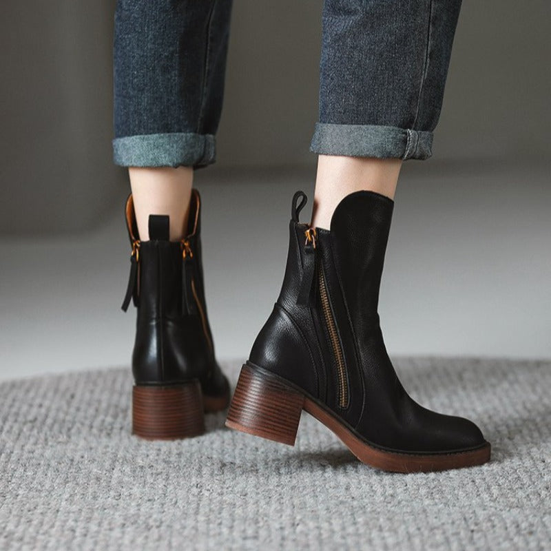 Block Heel Ankle Boots for Women | Side Zip Fall Booties