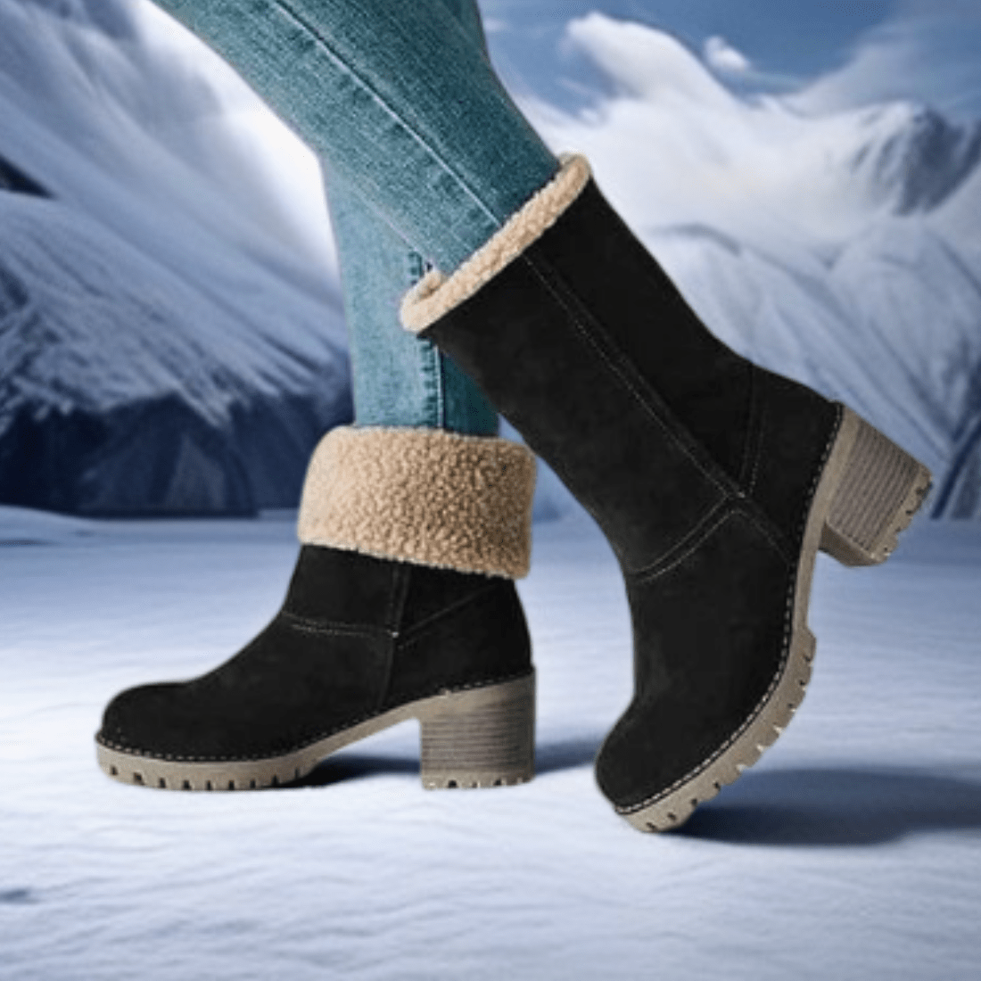 Lug Sole Mid Calf Boots for Women | Block Heel Round Toe Warm Winter Style