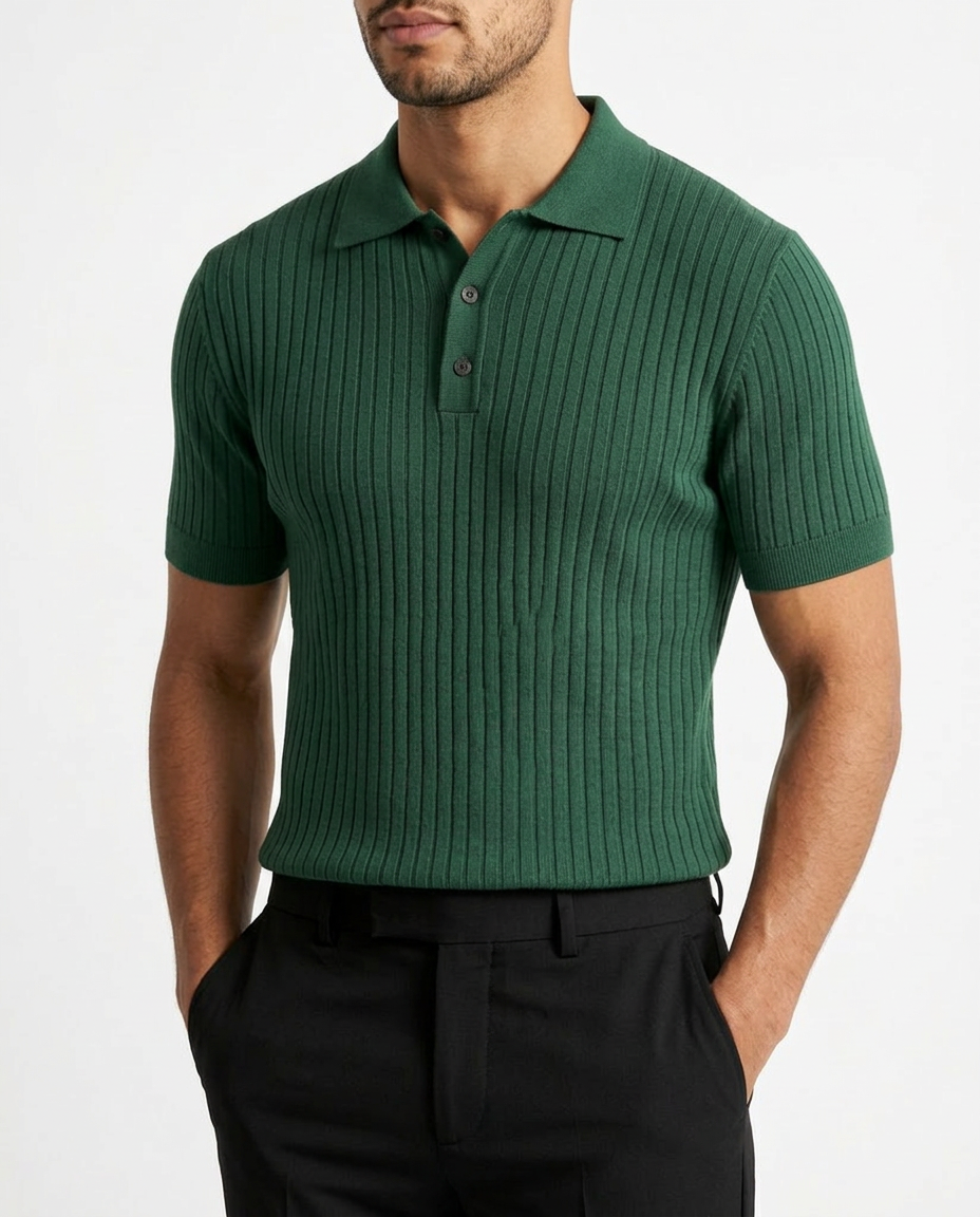 Retro Knit Lapel Striped Polo Shirt
