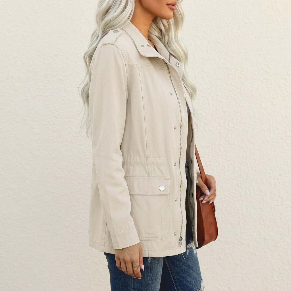 Classic Winter Jacket for Women | Side Zip Button Front Autumn Layering