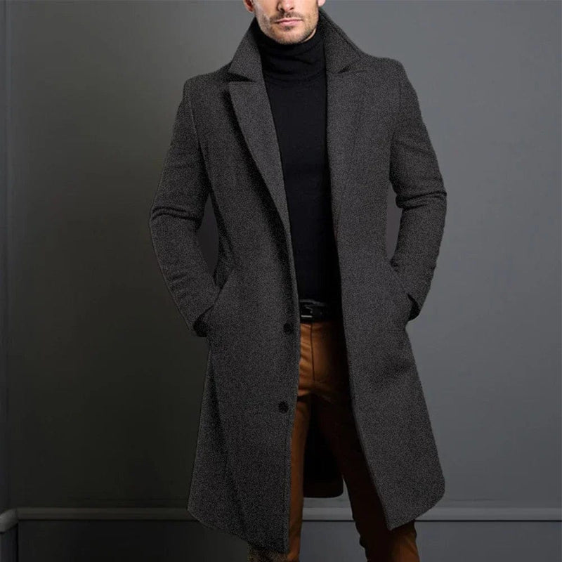 Longline Winter Coat for Men | Button Front Lapel Collar Cold Weather Ready