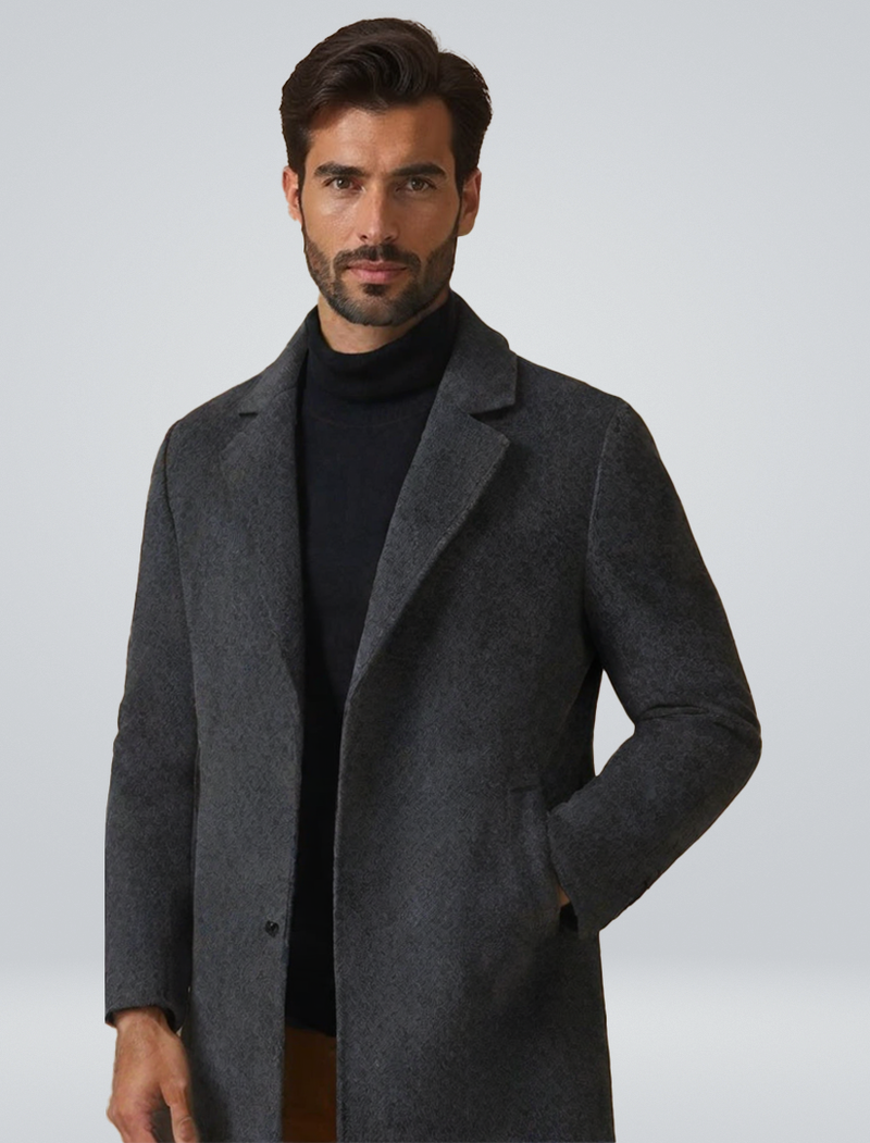 Longline Winter Coat for Men | Button Front Lapel Collar Cold Weather Ready