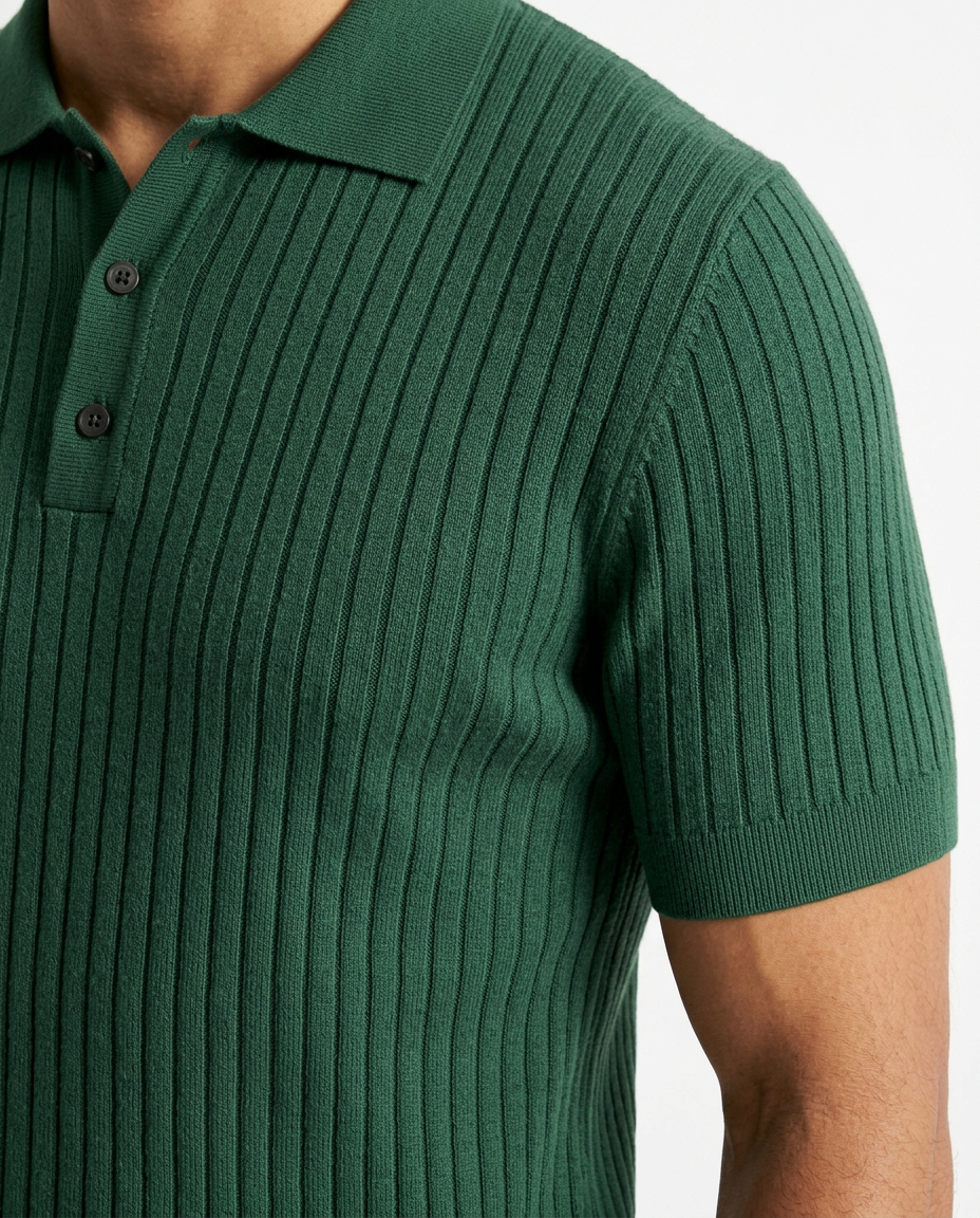 Retro Knit Lapel Striped Polo Shirt