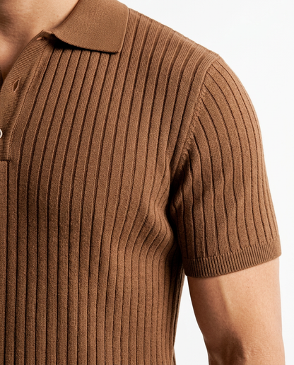 Ribbed Knit Polo Shirt Brown