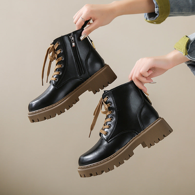 Lug Sole Ankle Boots for Women | Side Zip Lace Up Fall Booties
