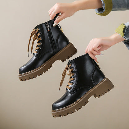 Lug Sole Ankle Boots for Women | Side Zip Lace Up Fall Booties