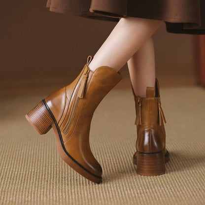 Block Heel Ankle Boots for Women | Side Zip Fall Booties