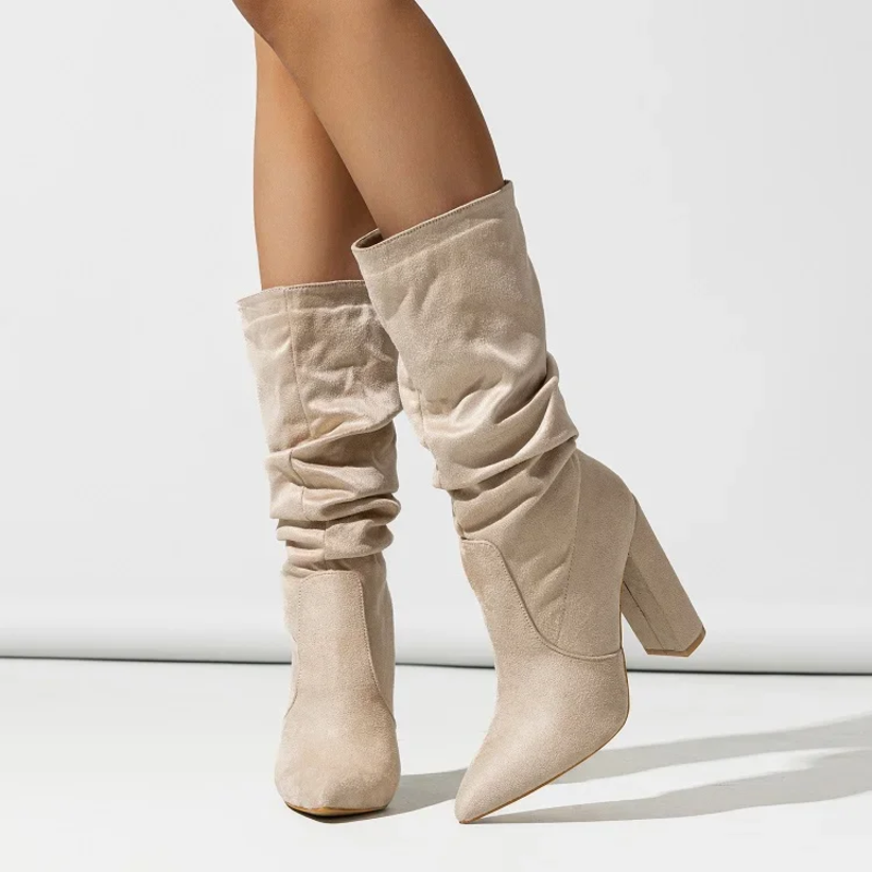 Slouchy Mid Calf Boots for Women | Block Heel Flat Fall & Winter 2026
