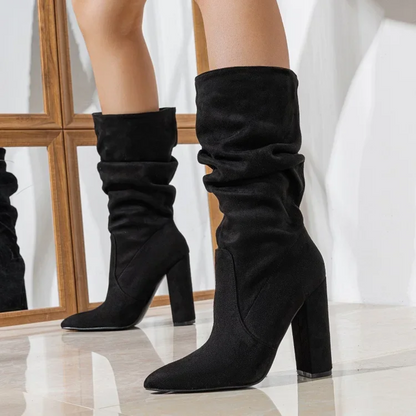 Slouchy Mid Calf Boots for Women | Block Heel Flat Fall & Winter 2026
