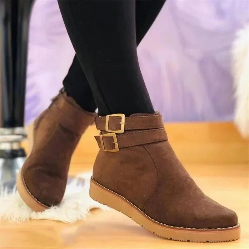 Suede Ankle Boots for Women | Buckle Strap Fall Booties