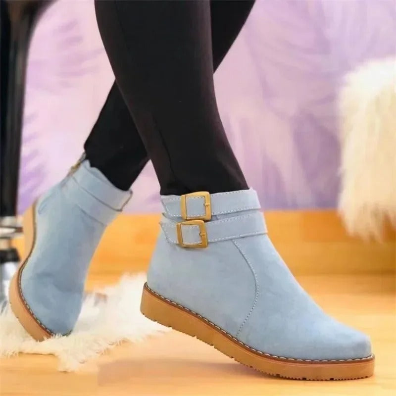 Suede Ankle Boots for Women | Buckle Strap Fall Booties