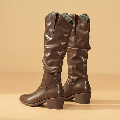 Slouchy Mid Calf Boots for Women | Block Heel Flat Warm Winter Style