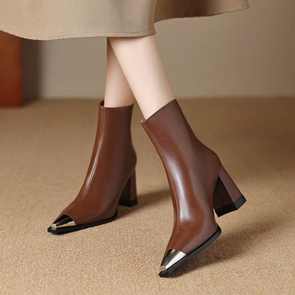 Pointed Toe Ankle Boots for Women | Block Heel Warm Winter Style