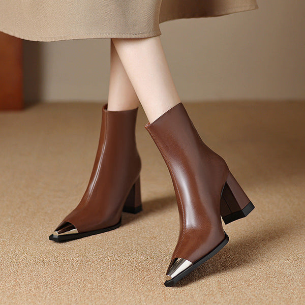 Pointed Toe Ankle Boots for Women | Block Heel Warm Winter Style