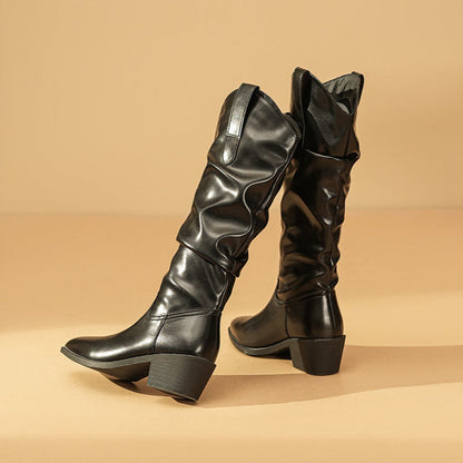 Slouchy Mid Calf Boots for Women | Block Heel Flat Warm Winter Style