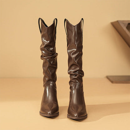 Slouchy Mid Calf Boots for Women | Block Heel Flat Warm Winter Style