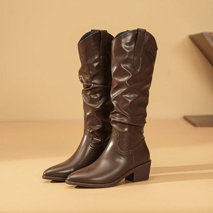 Slouchy Mid Calf Boots for Women | Block Heel Flat Warm Winter Style