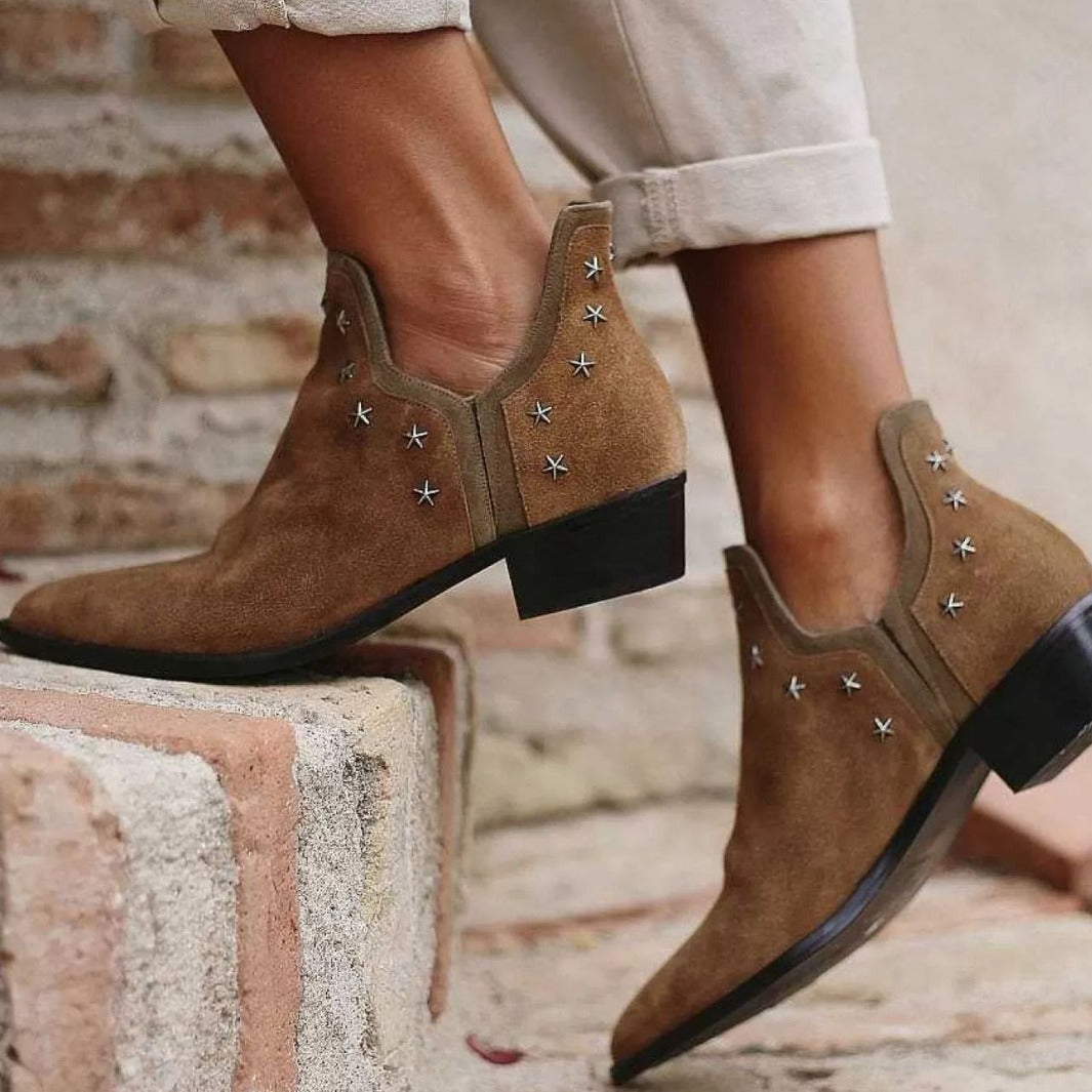 Pointed Toe Western Cowboy Boots for Women | Studded Block Heel Warm Winter Style