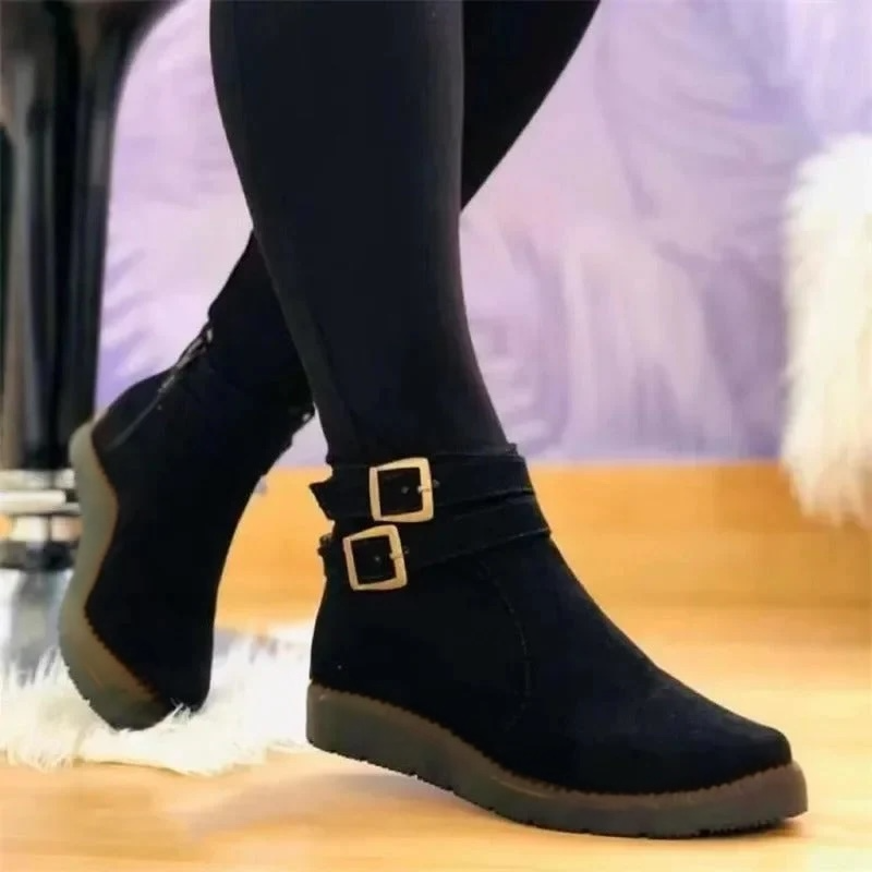 Suede Ankle Boots for Women | Buckle Strap Fall Booties