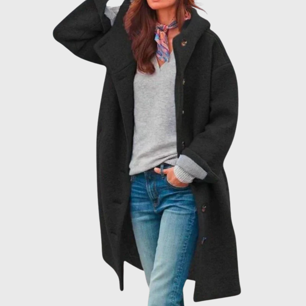 Longline Winter Coat for Women | Hooded Button Front Autumn Layering