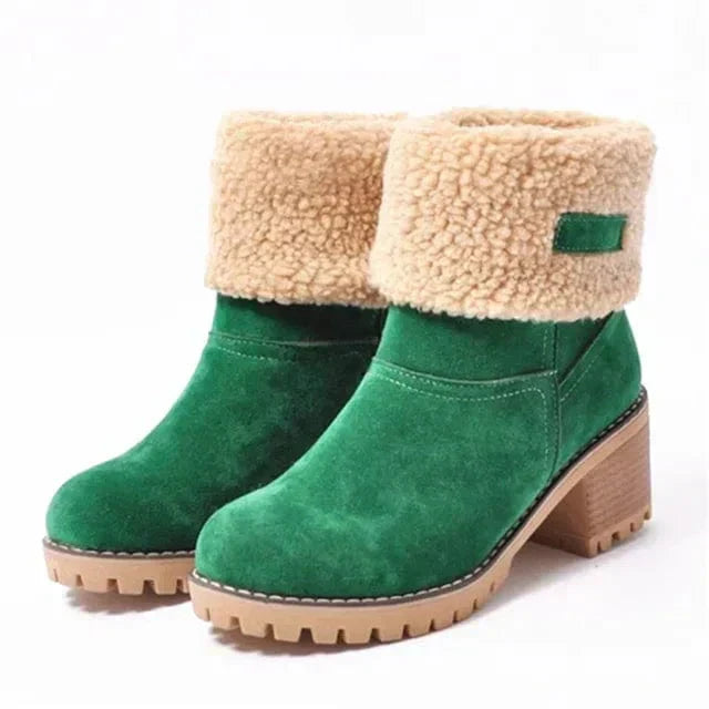 Lug Sole Mid Calf Boots for Women | Block Heel Round Toe Warm Winter Style