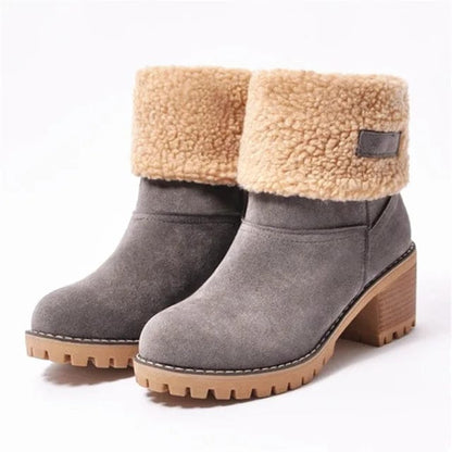 Lug Sole Mid Calf Boots for Women | Block Heel Round Toe Warm Winter Style