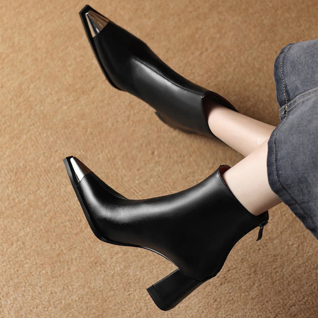Pointed Toe Ankle Boots for Women | Block Heel Warm Winter Style