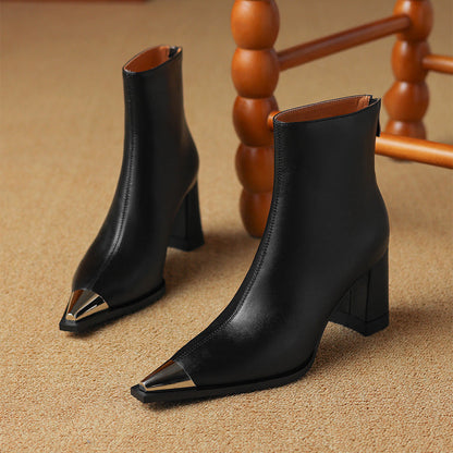 Pointed Toe Ankle Boots for Women | Block Heel Warm Winter Style