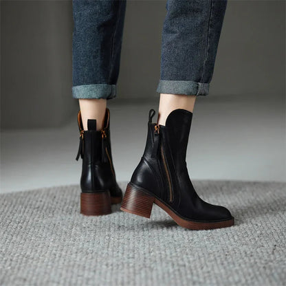 Block Heel Mid Calf Boots for Women | Side Zip Round Toe Winter Ready Comfort