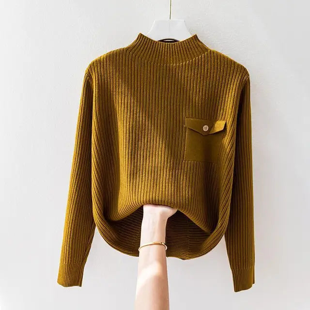 Turtleneck Sweater for Women | Ribbed Button Front Autumn Layering