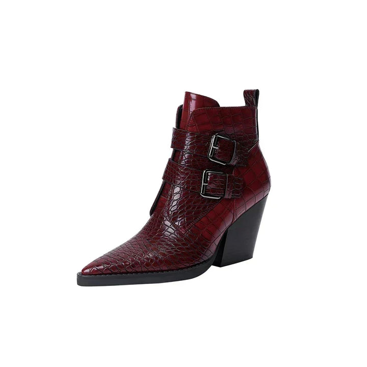 Pointed Toe Ankle Boots for Women | Buckle Strap Block Heel Winter Ready Comfort