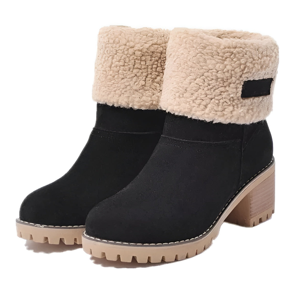 Lug Sole Mid Calf Boots for Women | Block Heel Round Toe Warm Winter Style