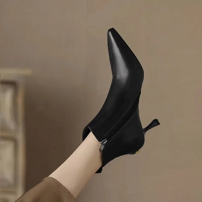 Pointed Toe Ankle Boots for Women | Side Zip Slim Heel Warm Winter Style