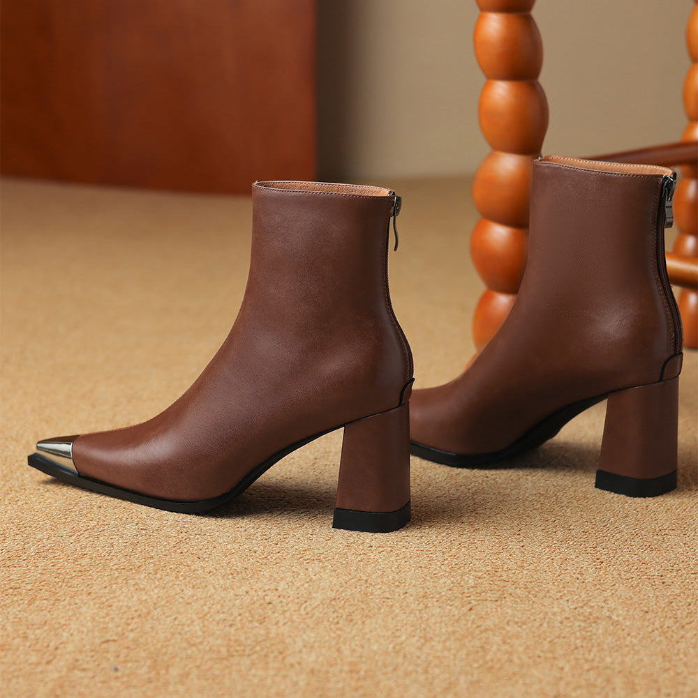 Pointed Toe Ankle Boots for Women | Block Heel Warm Winter Style