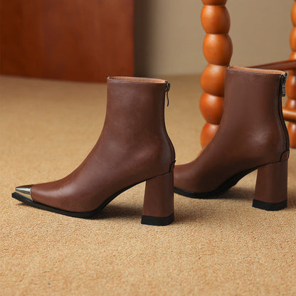 Pointed Toe Ankle Boots for Women | Block Heel Warm Winter Style