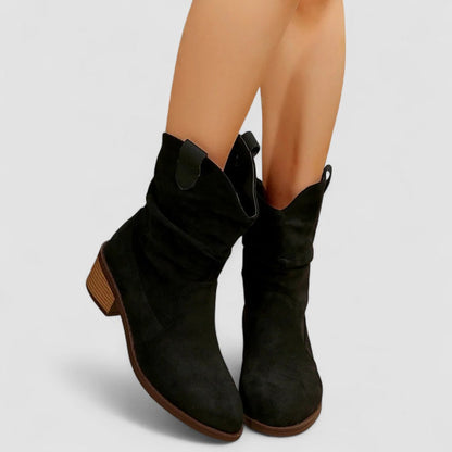 Slouchy Mid Calf Boots for Women | Pull On Block Heel Winter Ready Comfort