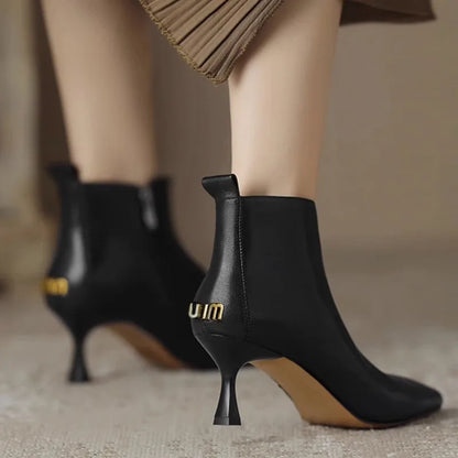 Pointed Toe Ankle Boots for Women | Side Zip Slim Heel Warm Winter Style